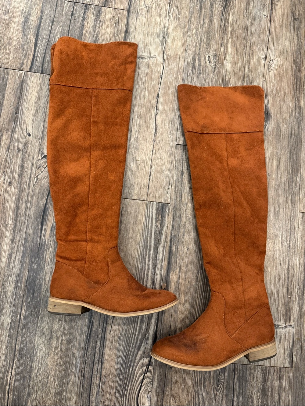 Over-the-Knee Suede Riding Boots in Rust